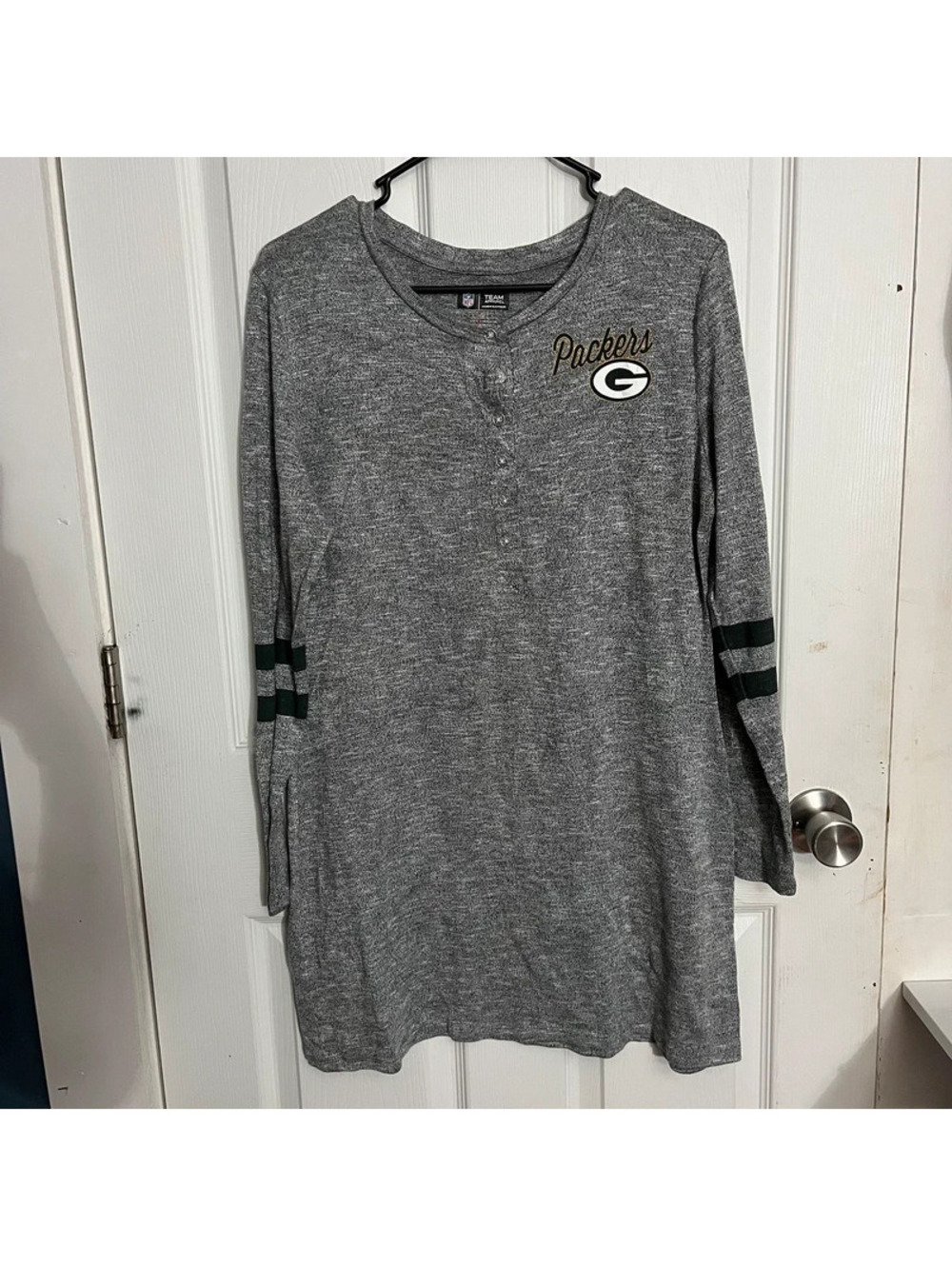 Green Bay Packers Gray Henley Sleep Shirt L